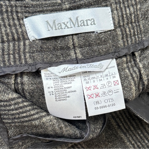 MaxMara Brown Black Plaid Wool Straight Leg Pant Trousers 2 - Picture 3 of 14